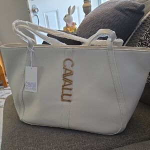 Cavalli Class White Tote Bag 20x11x7